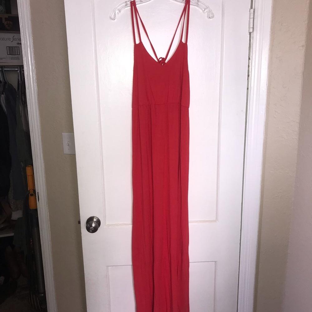 Coral Spaghetti Strap Maxi Dress